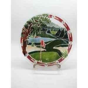 Peggy Carr Golf Course Fused Art Glass Plate Handpainted 7.75 in Fairway Green